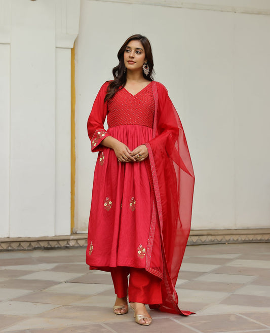 Taka Jhaki Surkh Red Chanderi Suit Set