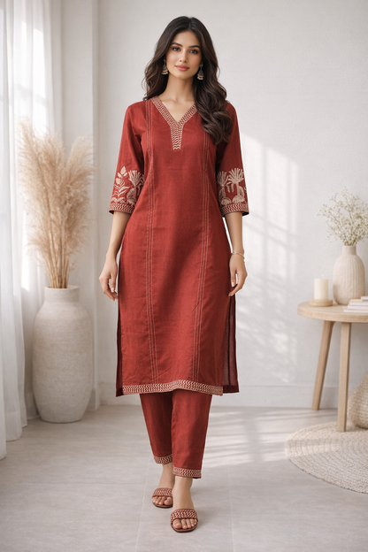 Mohini Brick Embroidered Kurta Pant Set