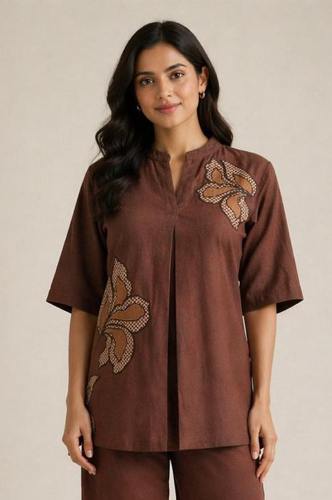 Drona russet embroidery cotton co-ord set