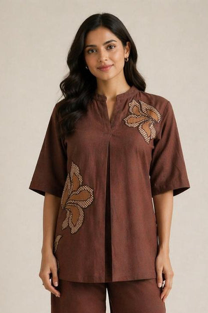 Drona russet embroidery cotton co-ord set