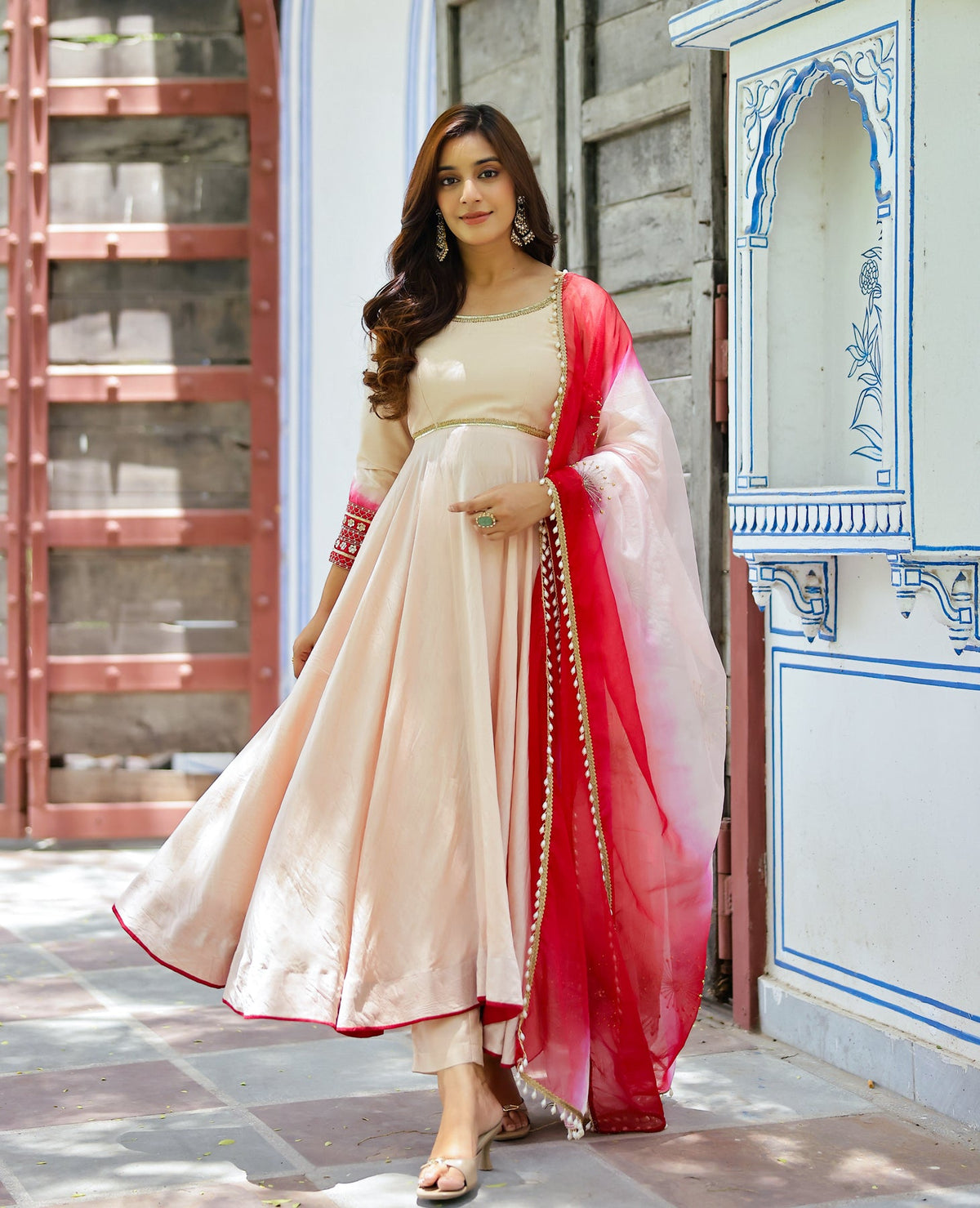 Hasta Beige Chanderi Suit Set