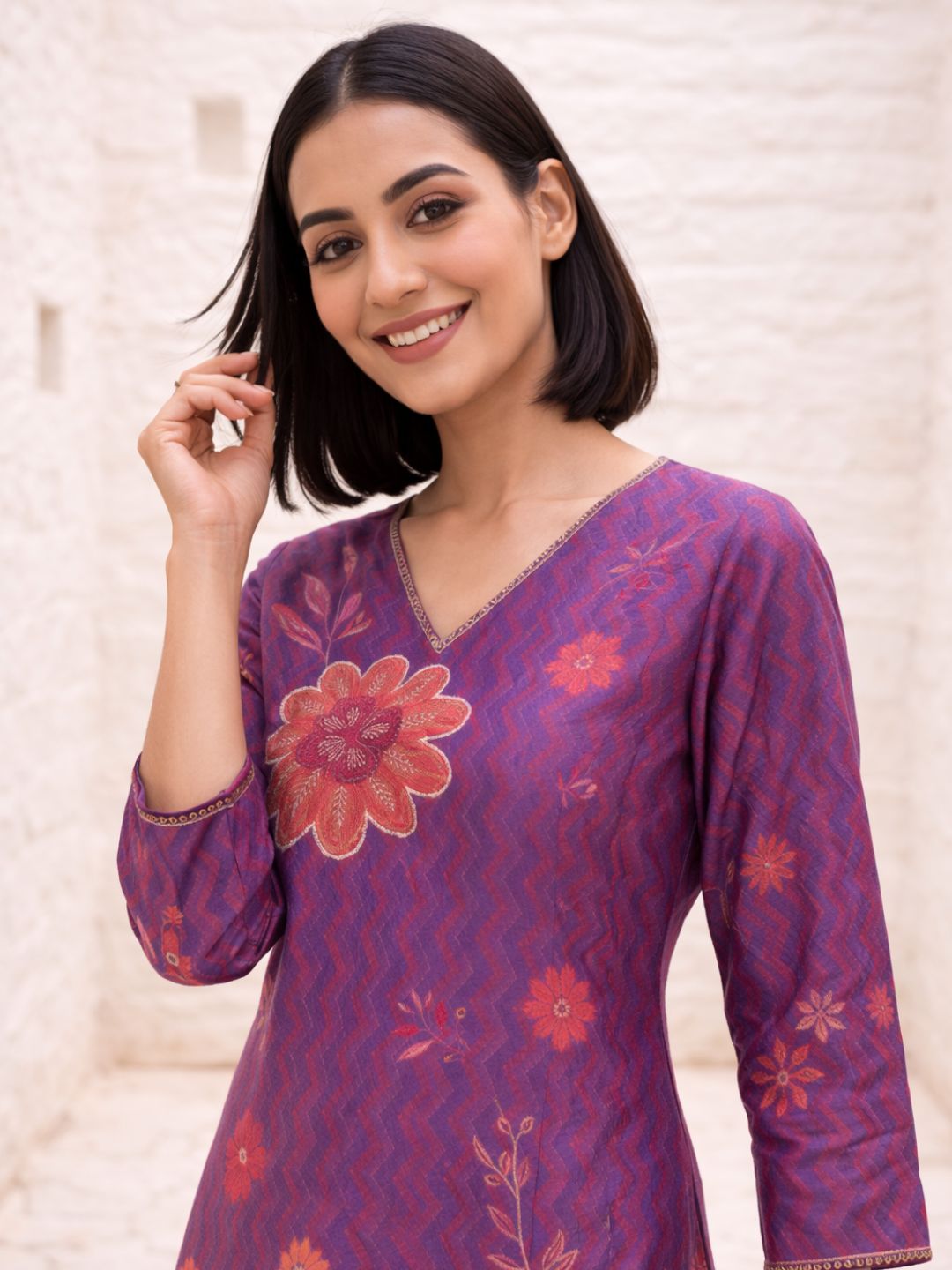 Malti Orchid Printed Shimmer Suit Set