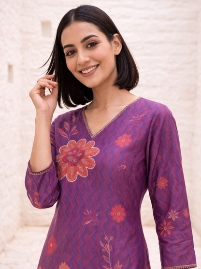 Malti Orchid Printed Shimmer Suit Set