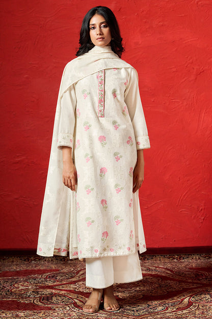 Women's Ivory Woven Cotton Salwar Suit