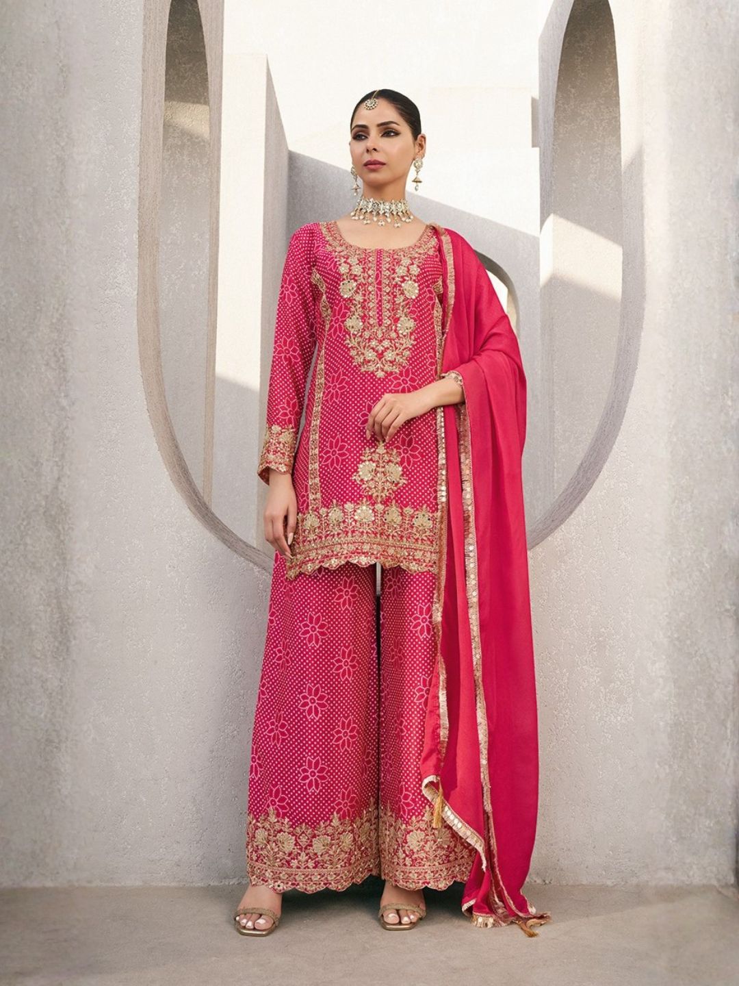 Zarkash Rose Full Work Suit Set