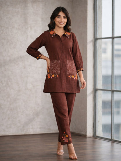 Darika Choco Embroidered Co-ord Set