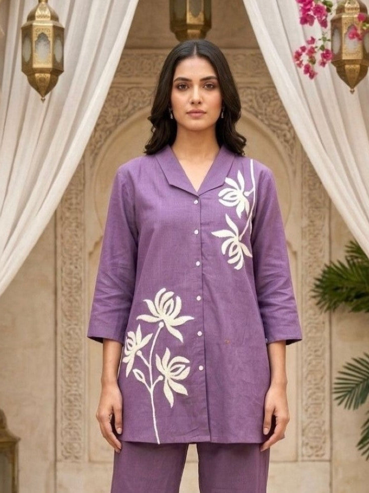 Sargi amethyst embroidery cotton co-ord set