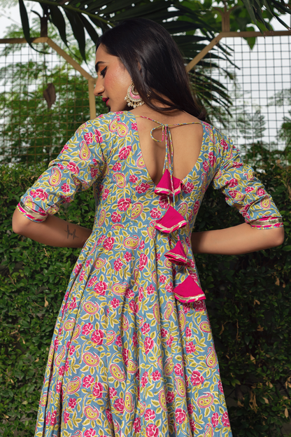 Jaipuri Hand Block Cotton Anarkali Set