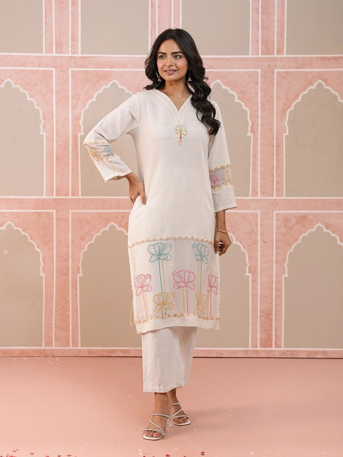 Drona merino embroidery cotton kurta pant set