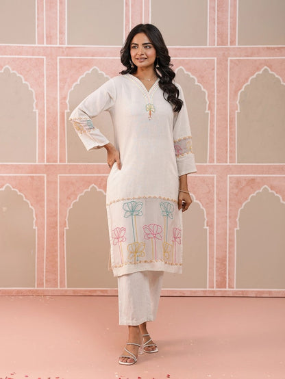 Drona merino embroidery cotton kurta pant set