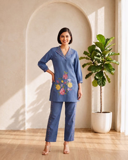 Darika cobalt embroidery co-ord set