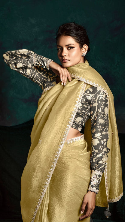 Dhiyona KM Women Yellow Designer Organza Saree: Effortless Elegance For Every Occasion
