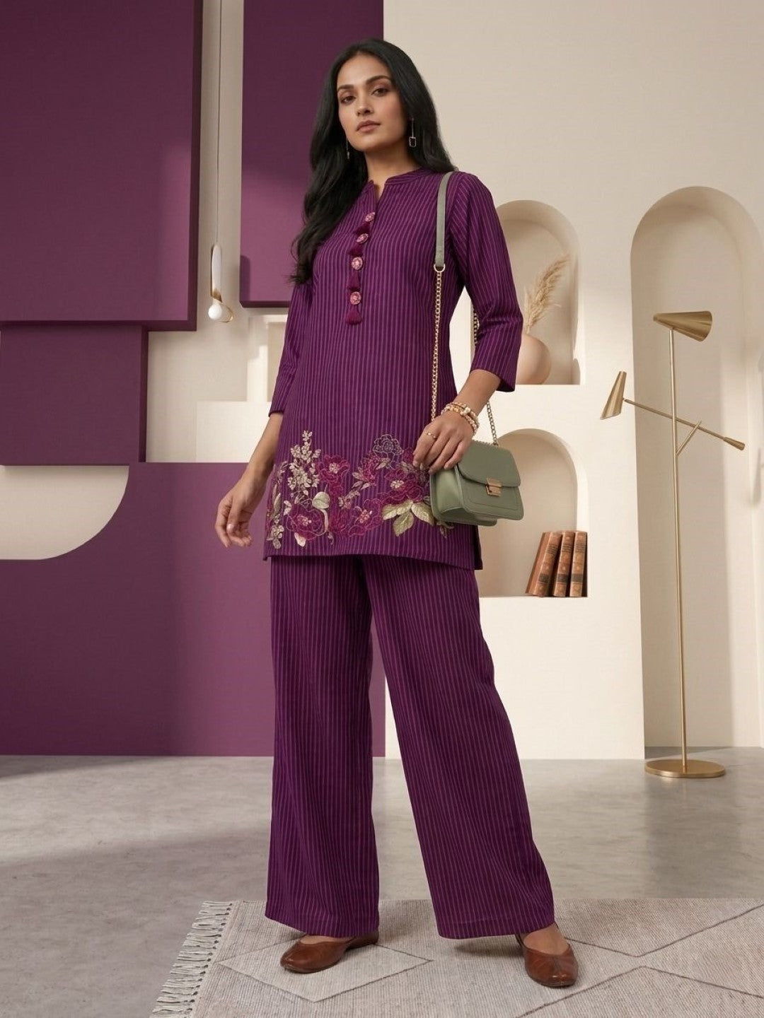 Prisha plum embroidery cotton co-ord set