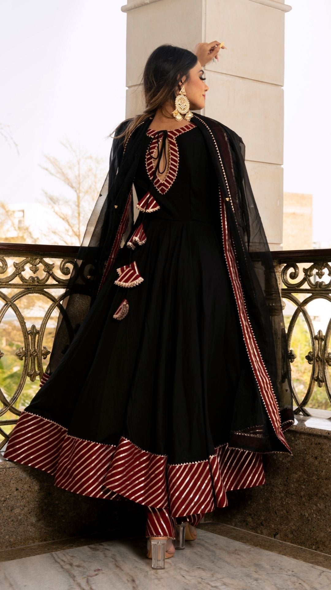Hina Black And Maroon  Anarkali Set