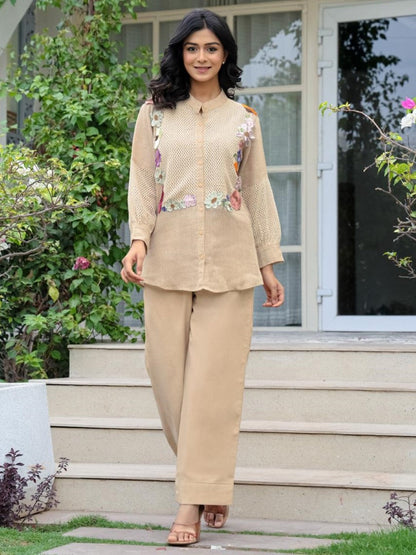 Opela Tan embroidery Co-ord Set