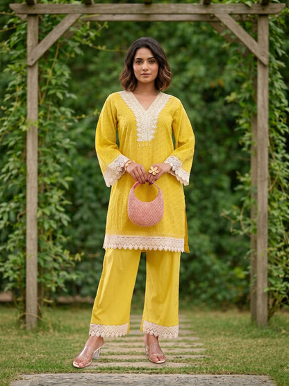 Subarna Amber Cotton Shchiffli Co-ord Set