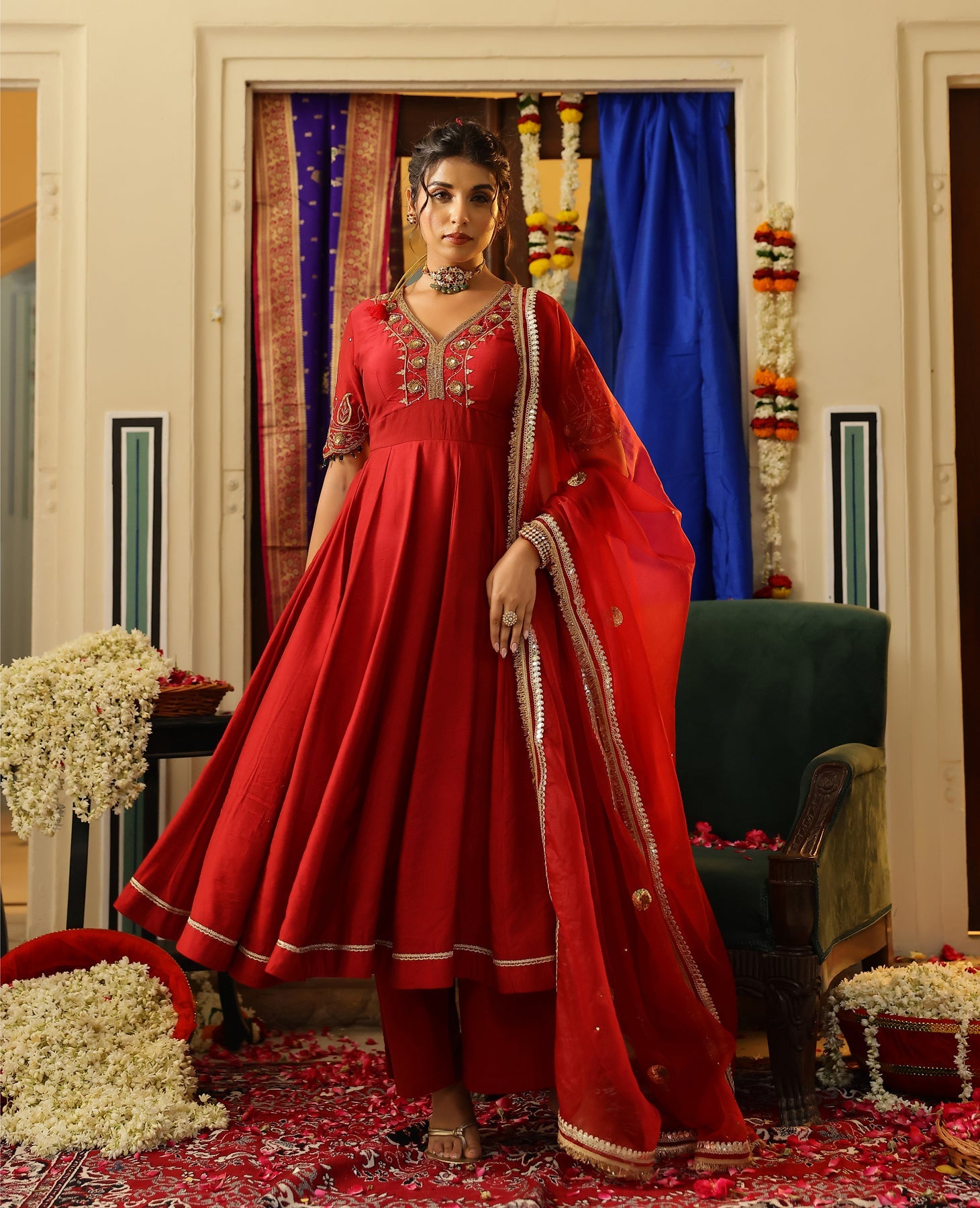 Vasudha Maroon Chanderi Suit Set