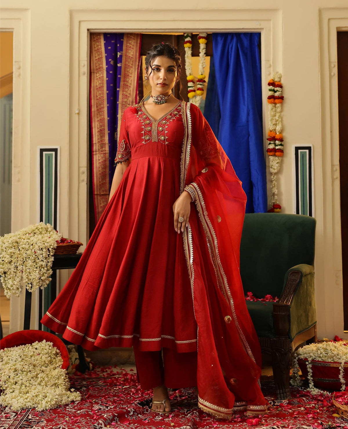 Vasudha Maroon Chanderi Suit Set