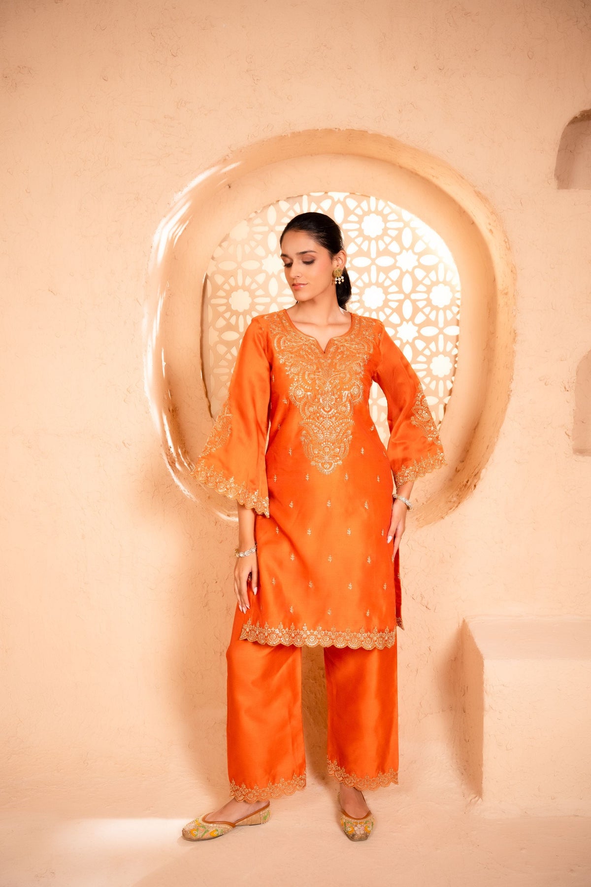 Khwaab Chanderi Embroidered Orange  Suit Set