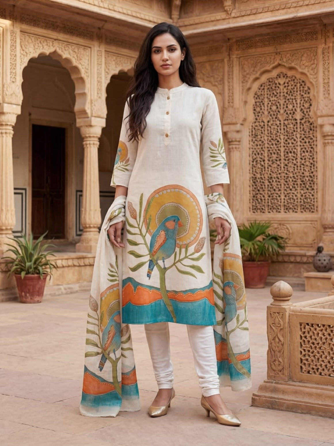 Gaur buff cotton suit set