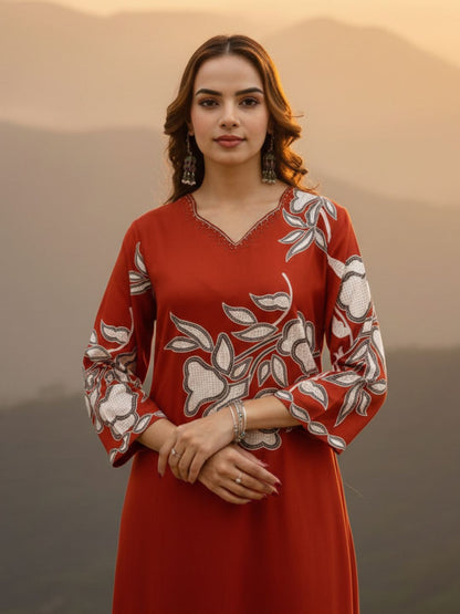 Bakul Rust Digital Print Kurta Pant Set