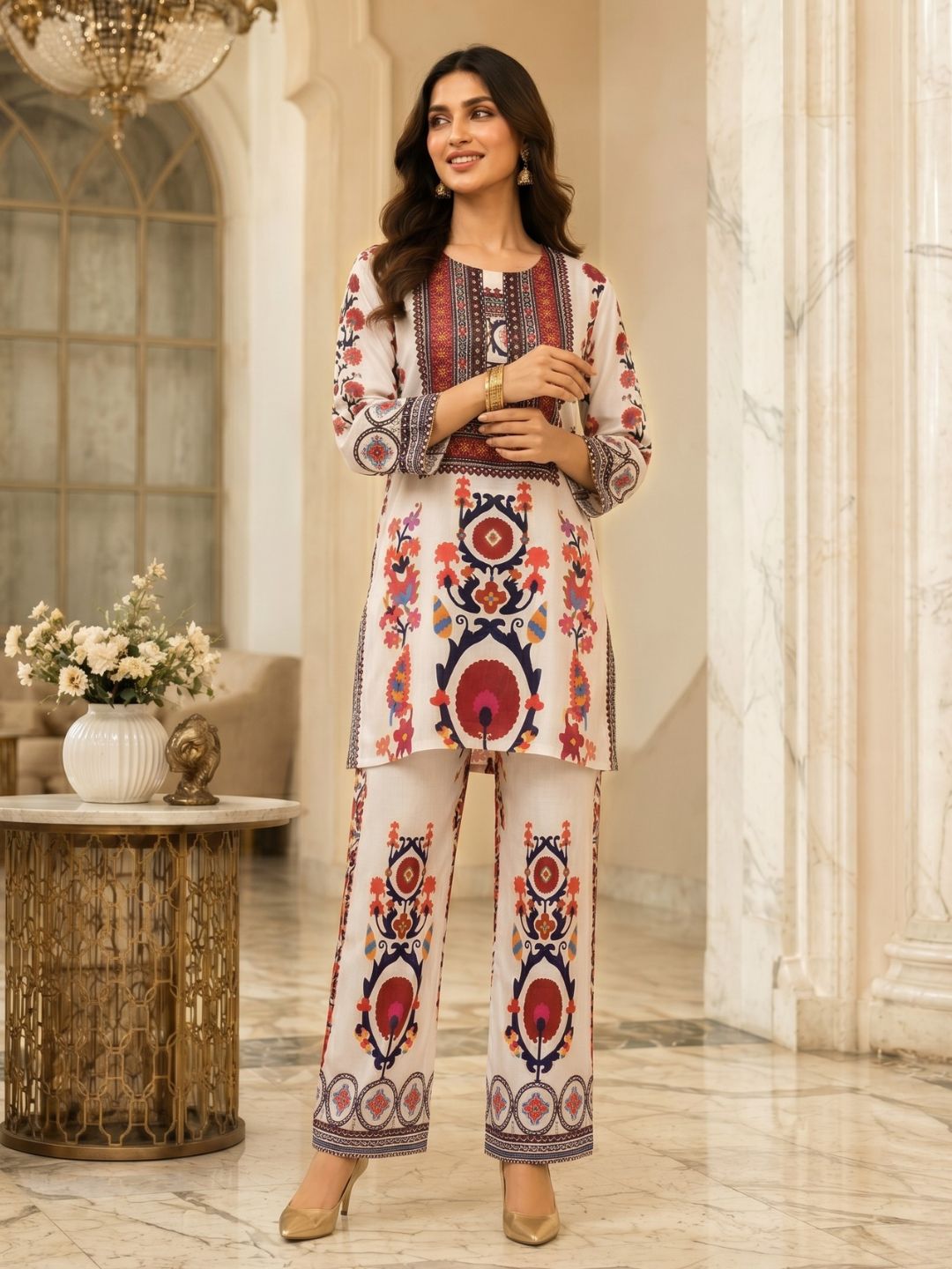 Maurya Pearl Designer Premium Muslin Co-ord Set