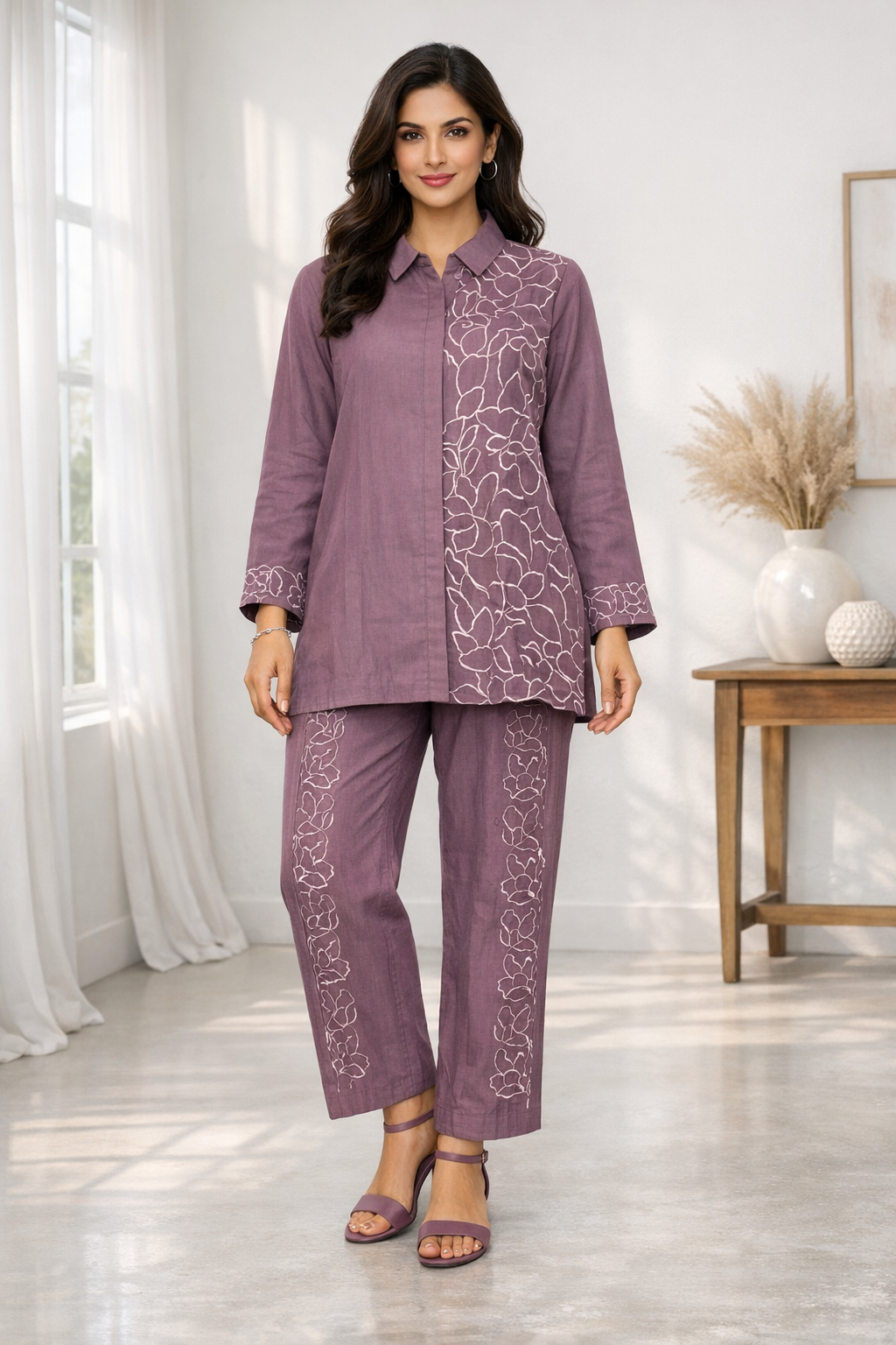 Oorvi Mauve Embroidered Co-ord Set