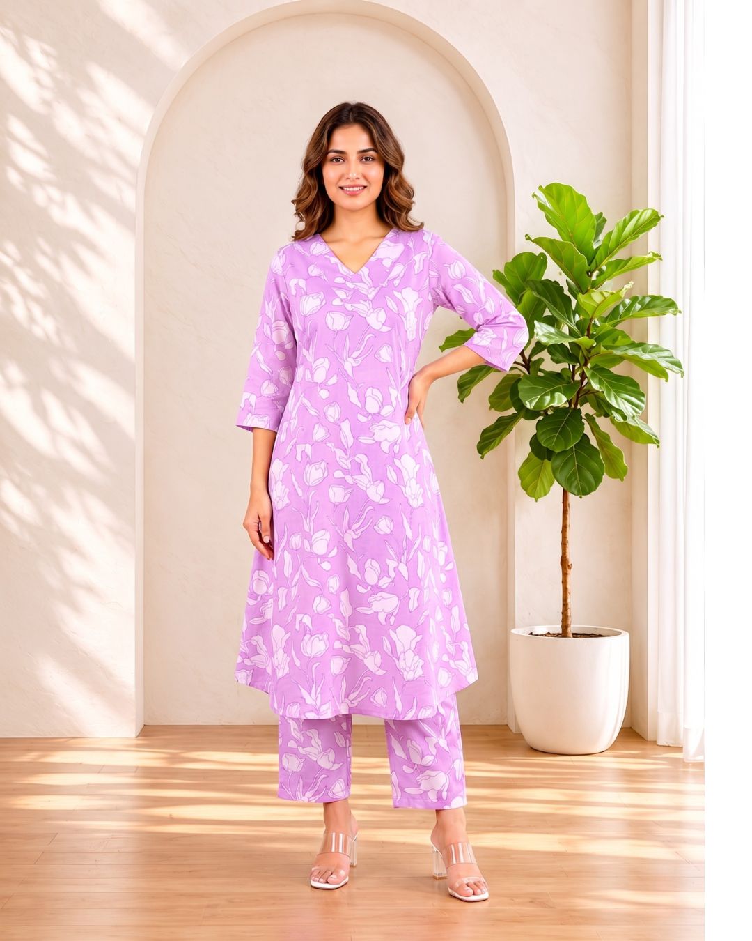 SASHA LILY PRINTED COTTON KURTA PANT SET