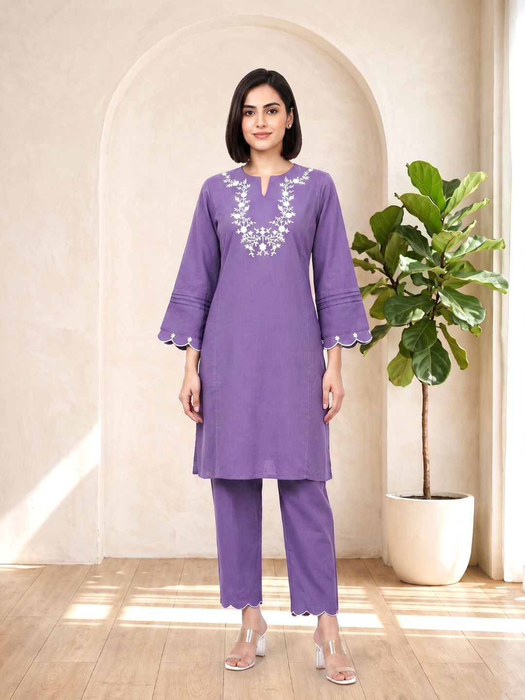 Tushki Carnation Cotton Kurta Pant Set