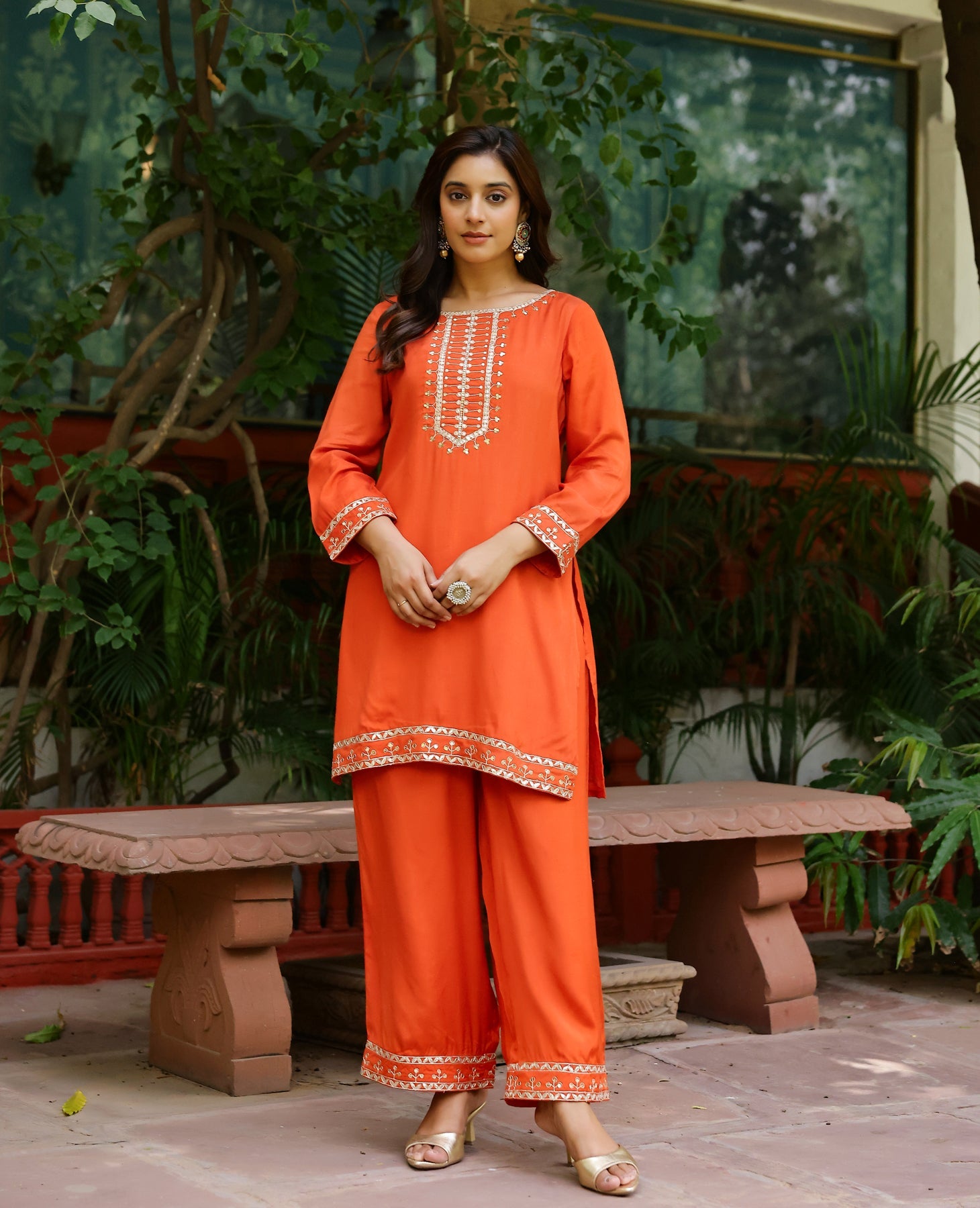 Zeenat Rust Orange Muslin Kurta Set
