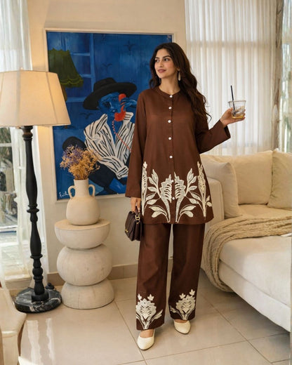 Lipi Caramel Embroidery Cotton Co-ord Set