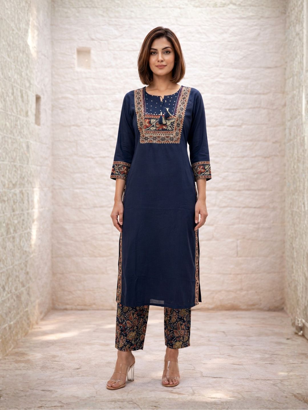 Vairagi Indi Printed Work Cotton Kurta Pant Set