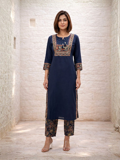 Vairagi Indi Printed Work Cotton Kurta Pant Set