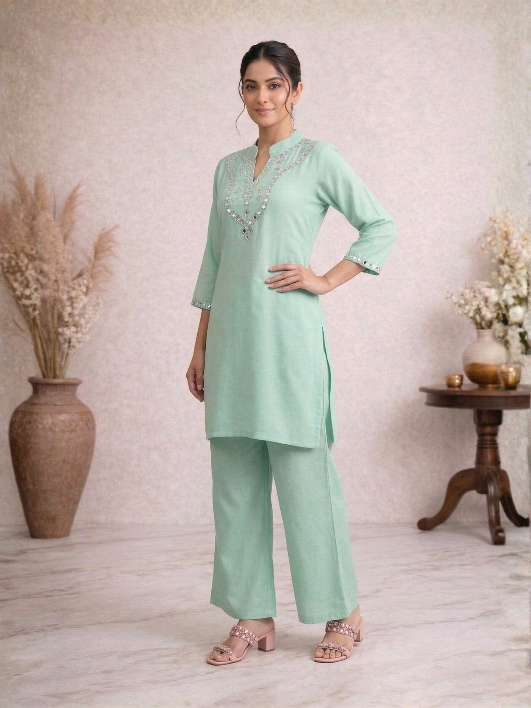 Divya pine mirror work co-ord set