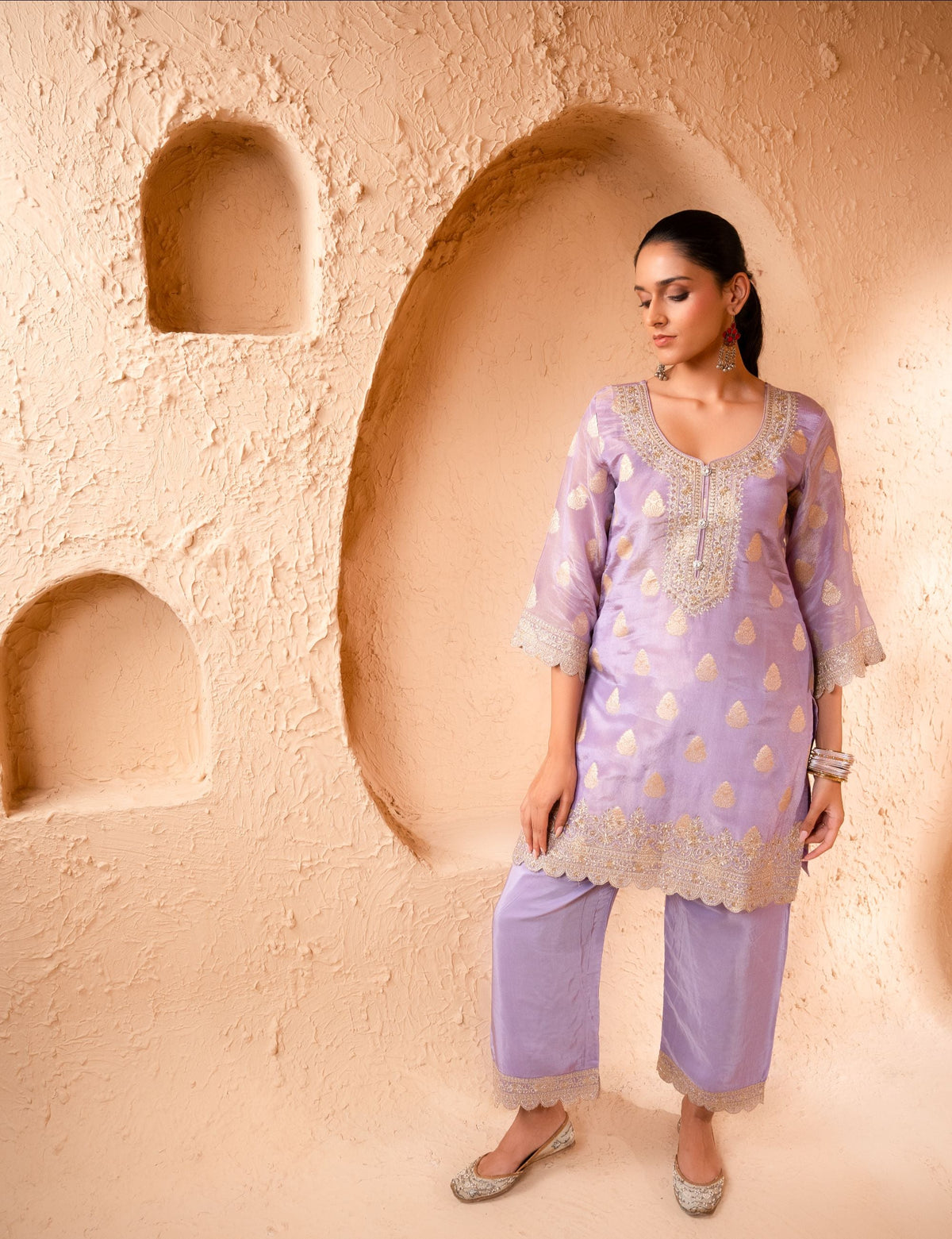 Isvan Tissue Embroidered Lavender  Suit Set