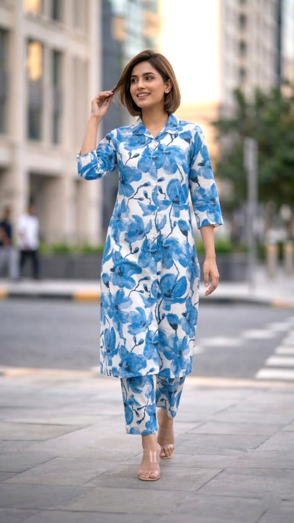 Bindiya Azure linen kurta pant set