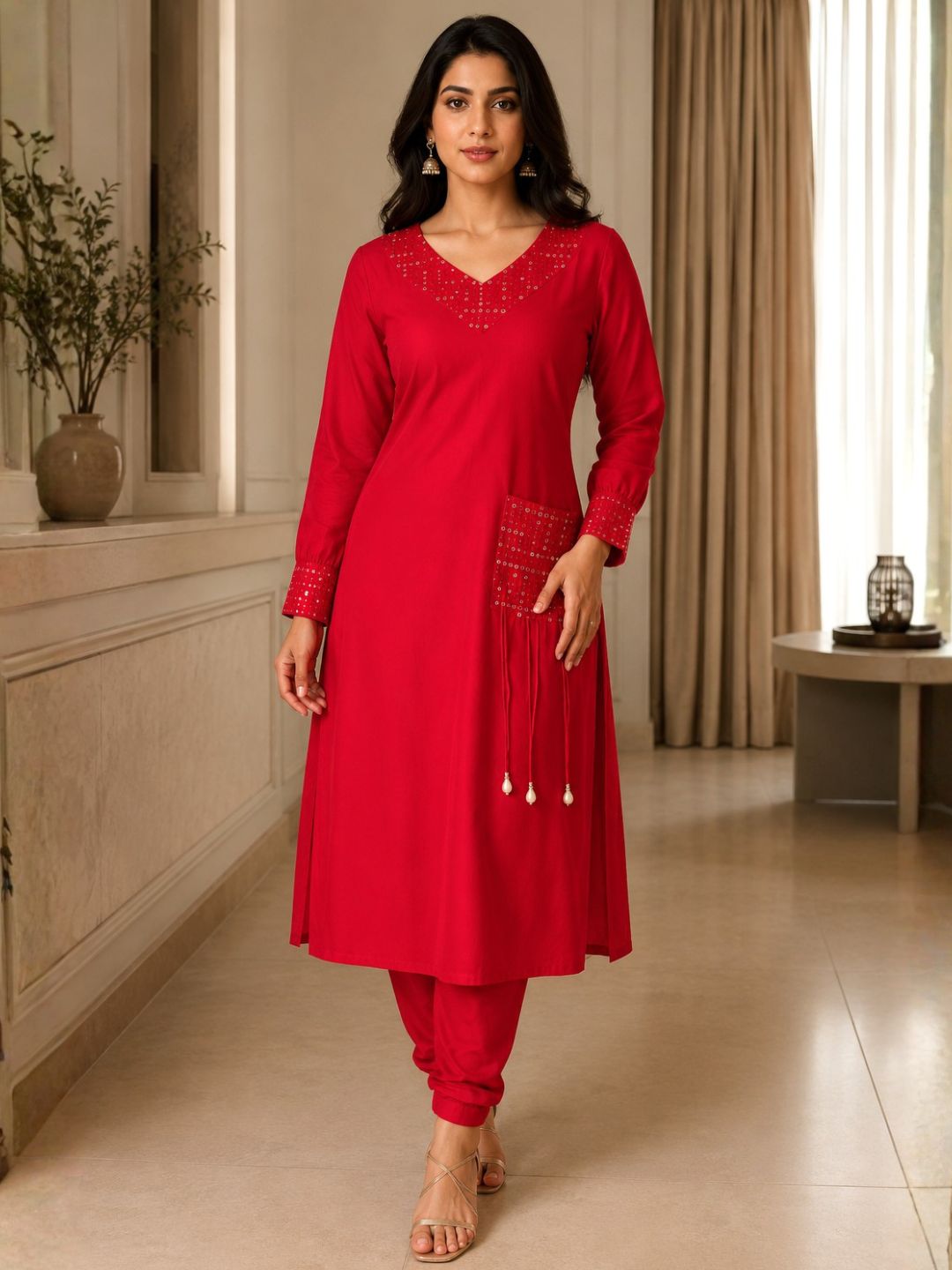 Naina Scarlet Mirror Work Co-ord Set