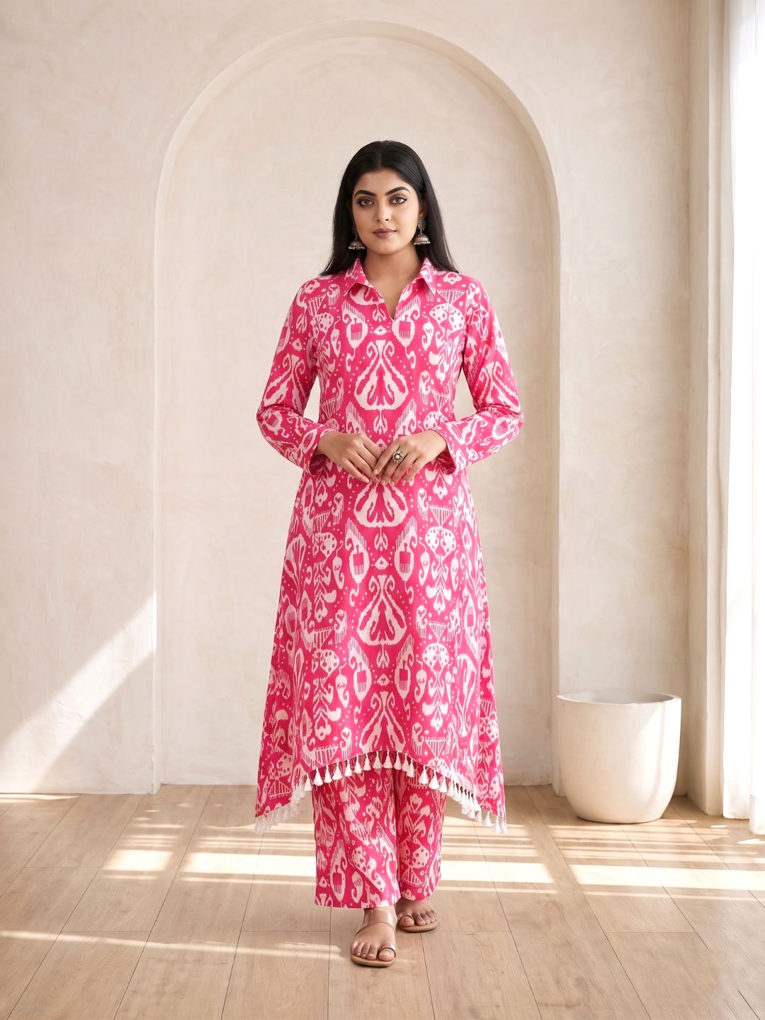 ARANYA ROSE IKAT PRINT PREMIUM PURE COTTON KURTA PANT SET