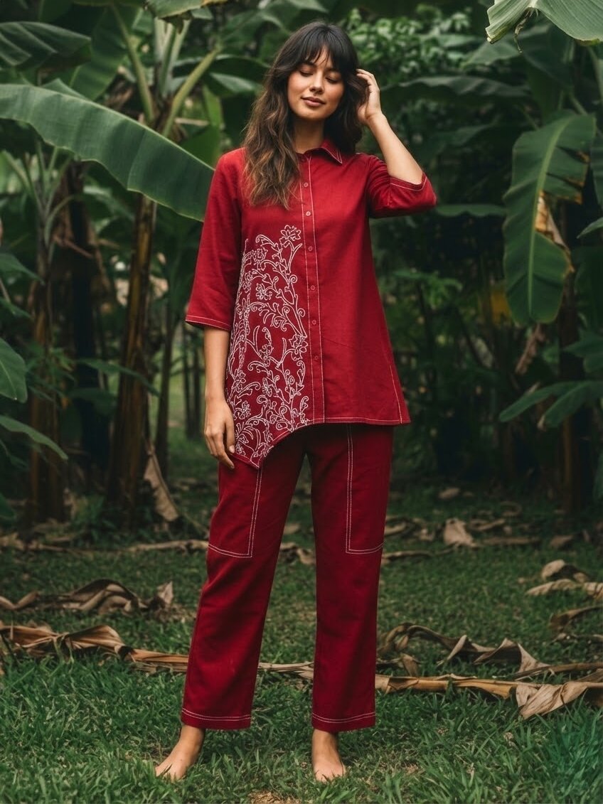 Ivanka brick cotton embroidery co-ord set