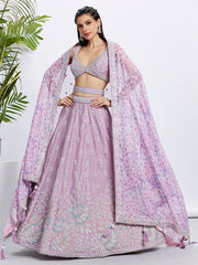 Women Lavender Pure Chiffon Sequins and thread embroidery  Lehenga choli & Dupatta