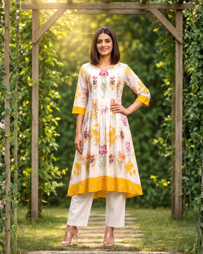 Hemal Amber Floral Cotton Kurta Pant Set