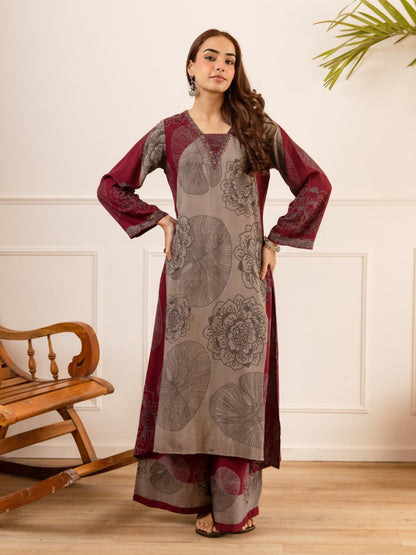 Karen Burgundy printed kurta pant set