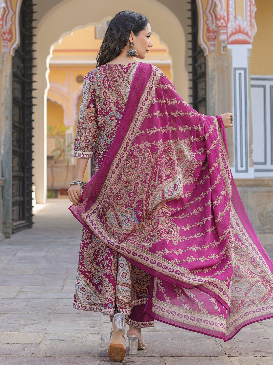 Dhiyona RR Women's Paisley Printed Thread Work Pure Cotton Kurta with Trousers & Dupatta