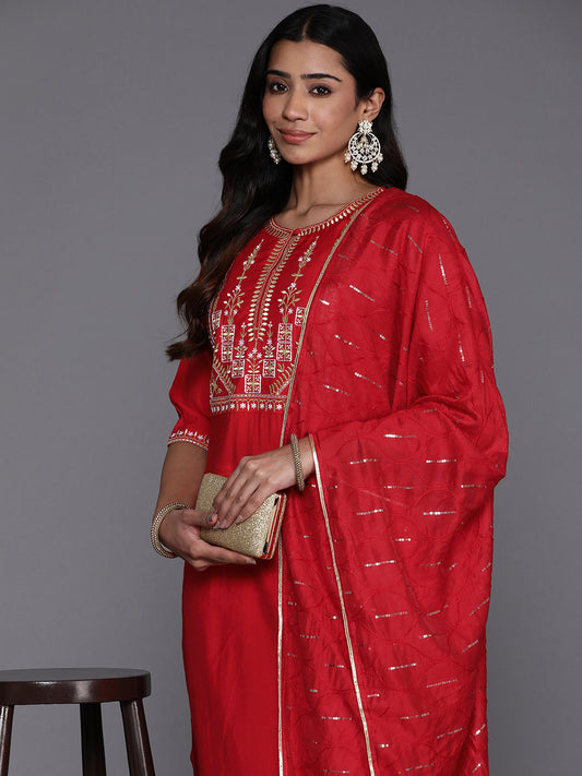 Women Floral Yoke Design Regular Kurta with Trousers & With Dupatta