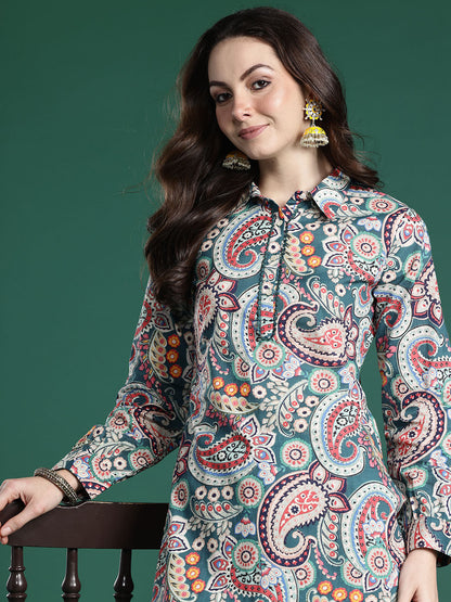 Paisley Printed Pure Cotton Kurta with Salwar