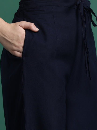 Floral Printed Mirror Work Kurta with Trousers