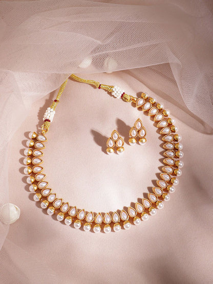Dhiyona RJ Women's 18K Gold Plated White Pearl Beaded Contemporary Handcrafted Choker Necklace Set