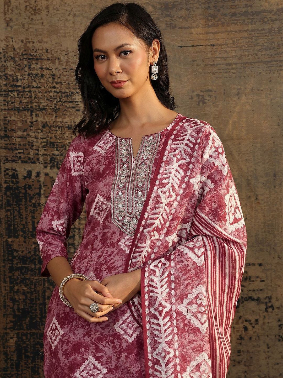 Women Ethnic Motifs Printed Regular Thread Work Kurta with Palazzos & With Dupatta