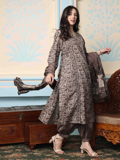 Dhiyona IS Women's Kalamkari Printed Kurta with Trouser & Dupatta