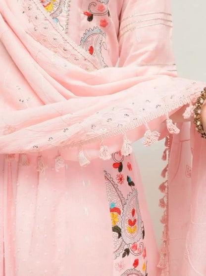 Dhiyona IS Women's Women Floral Embroidered Regular Pure Cotton Kurta with Trousers & Dupatta